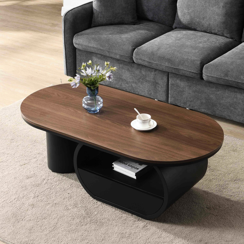 Table basse 48,36 po ovale, métal industriel noir de luxe avec tiroir de rangement pour le salon et pieds réglables