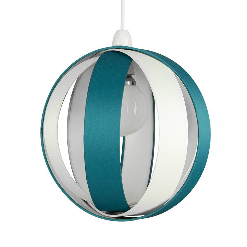 29cm H Cotton Round Pendant Shade ( Screw On ), Teal & Cream