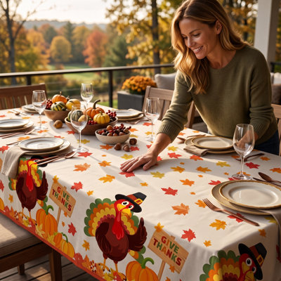 Thanksgiving Tablecloth 108x54 Inch Fall Turkey Maple Leaf Printed Table Cover Harvests Autumns Decorative Table Cloth for Dinner Party Indoor Outdoor Decor Christmas Decor Gifts