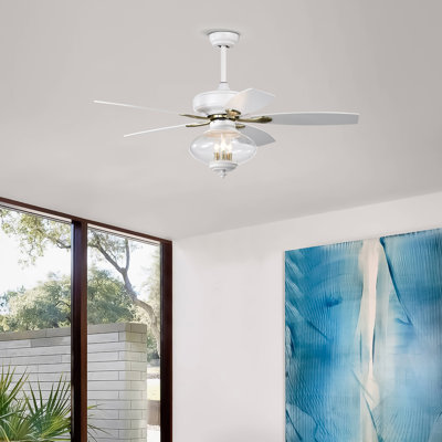 Ventilateur de plafond 52 po à profil bas, ventilateurs de plafond modernes blancs avec télécommande pour chambre à coucher, salon, 3 vitesses, abat-jour en verre - blanc mat