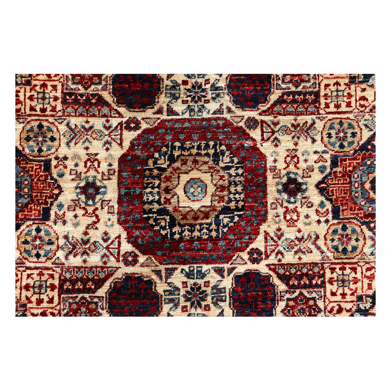 Hand-Knotted High-Quality Ivory and Red Runner