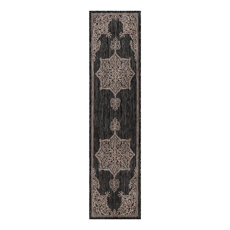 Cowgill Oriental Beige/Black Area Rug, Runner 2' x 8'