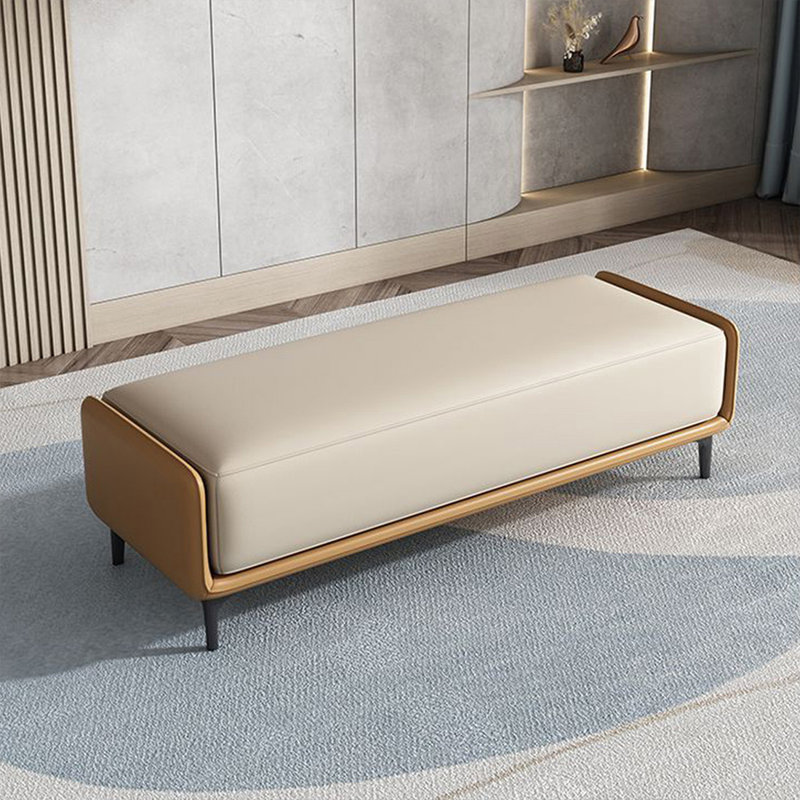 Banc rembourré beige et orange gai, H 17,72 po x l 68,9 po x P 15,75 po