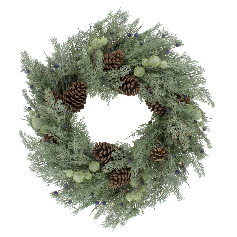 Pine And Blueberry Christmas Wreath With Pinecones  28-Inch  Unlit