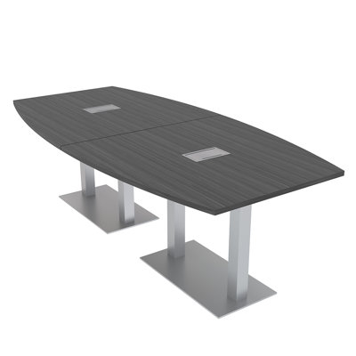 Boat Shaped Conference Table with Double Metal Post Base | Electrical Unit
