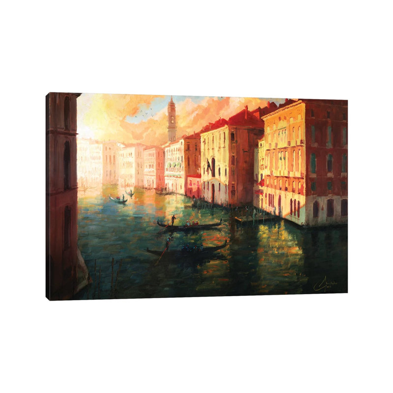 Venice, Italy – The Grand Canal At Sunset by Christopher Clark - Floater Frame Print on Canvas, Wrapped Canvas