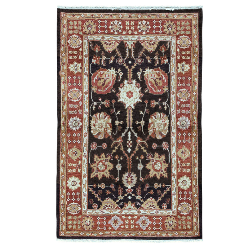 Hand Knotted Wool Area Rug in Brown And Rust