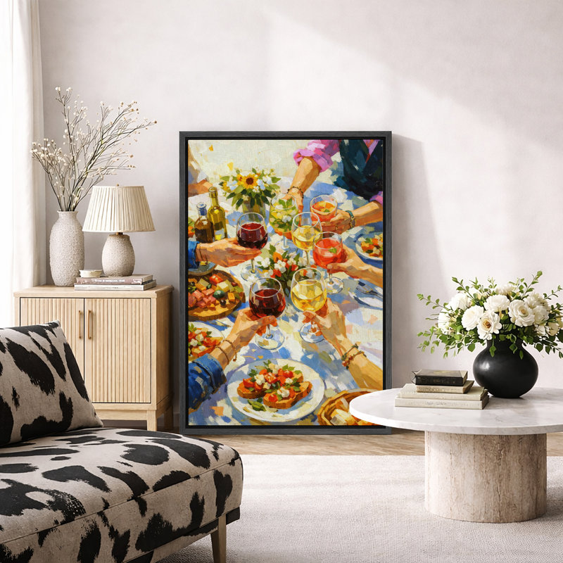 Œuvre extérieure, célébration de vin, scène de salle à manger, images de salle à manger, impression sur toile encadrée
