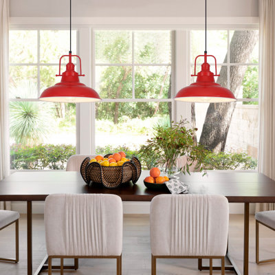 Ensemble de 2 luminaires suspendus de style campagnard pour îlot de cuisine, luminaire suspendu rouge avec poignée, plafonnier industriel à hauteur réglable pour bar de couloir de salle à manger