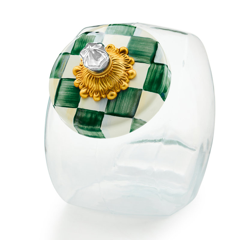 Emerald Check Glass/Brass/Steel Jar