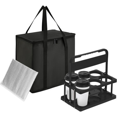 6 Cup Drink Carrier with Handle and Insulated Food Delivery Bag