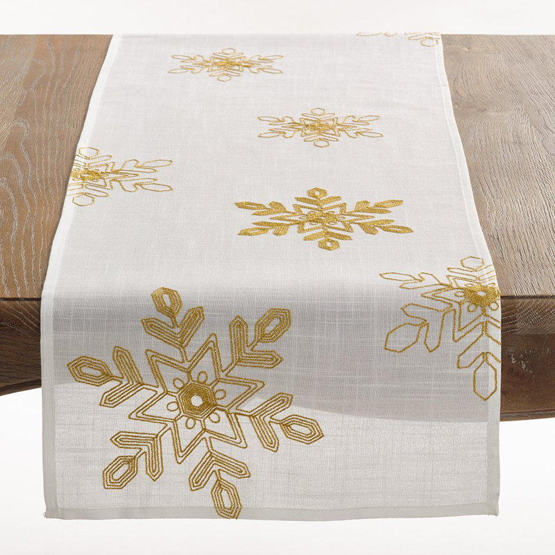 Christmas Table Runner with Embroidered Snowflakes - Elegant Holiday Table Decor for Seasonal Dining and Home Styling, Red