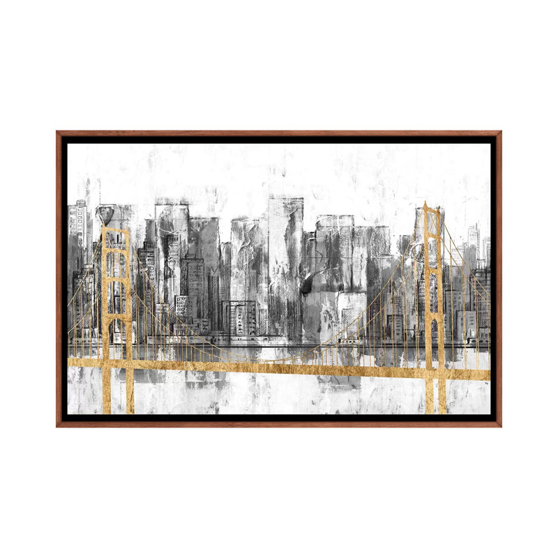 « Golden Bridge panorama » par Jennifer Goldberger-impression, H 32 po x l 48 po x 1,5 po, Toile avec cadre en bois classique