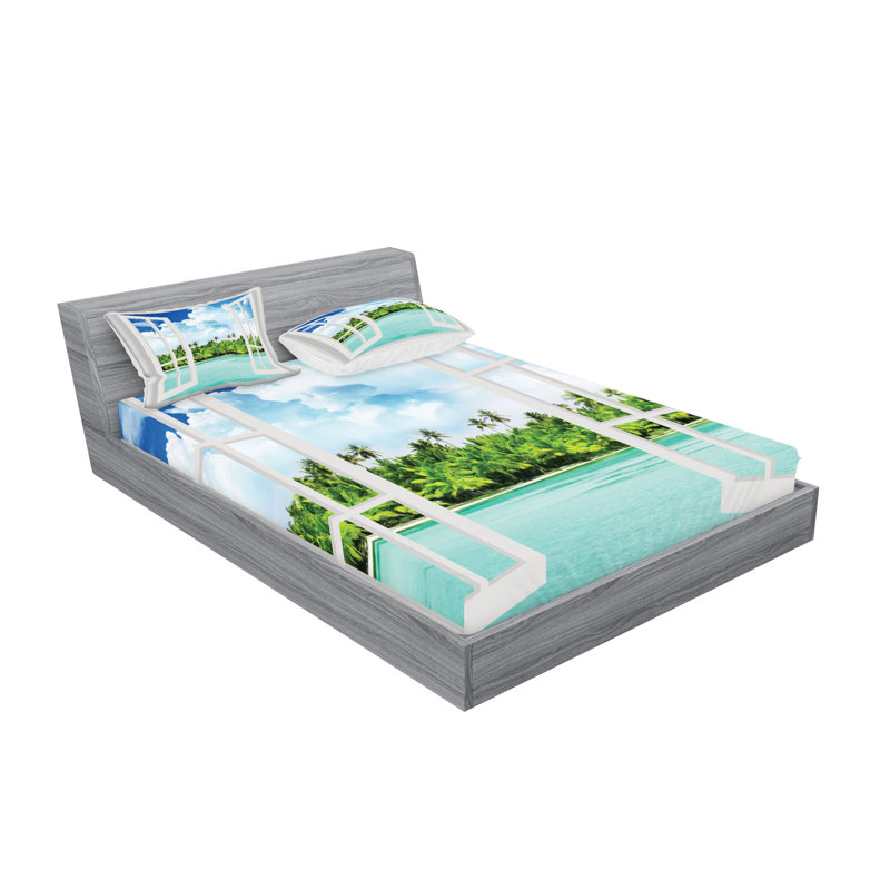 Ensemble de draps et taies décoratives Ambesonne, vert turquoise et bleu, Ensemble de draps pour grand lit avec 4 taies d'or