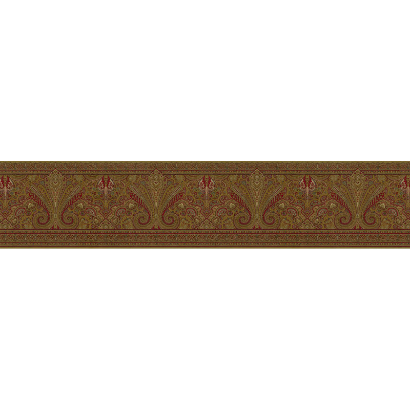 Bordure de papier peint pré-encastré - motif rétro motif cachemire brun, vert, bourgogne, 15 pi X 9 po, Bourgogne / olive