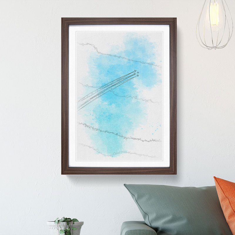 Plane Trails In The Sky Sketch - Picture Frame Painting Print, 63cm H x 45cm W x 2cm D, Walnut Framed