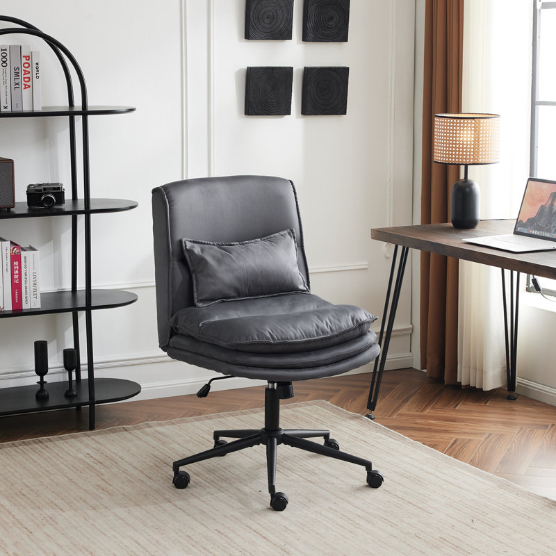 Upholstered Armless Task Office Chair, Dark Gray Microfabric