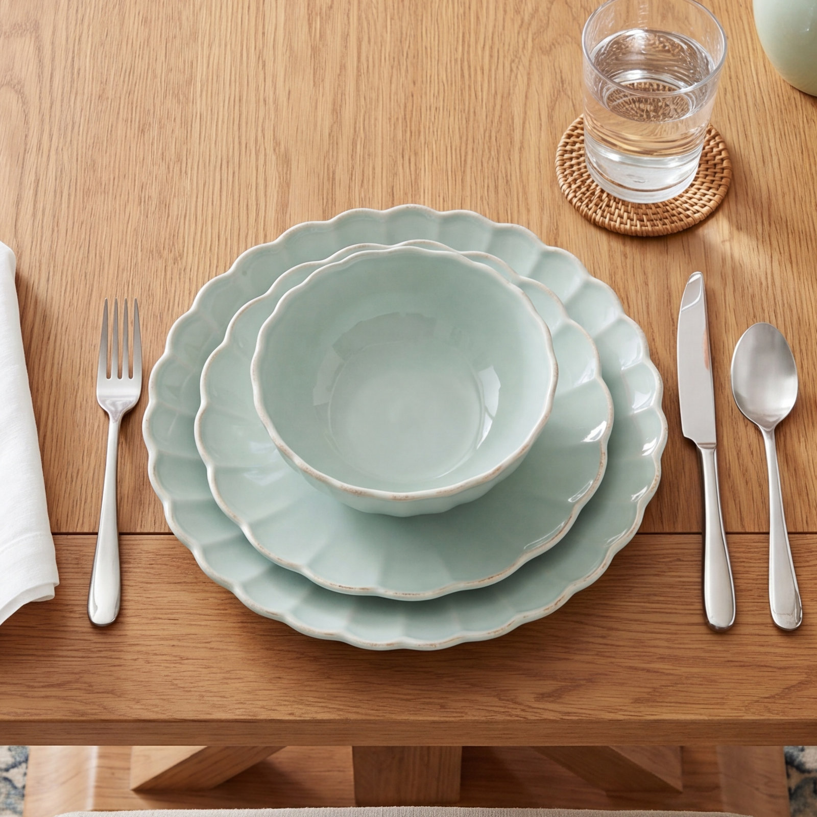 French Perle Scallop Ice Blue Dinnerware Set