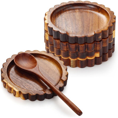 4 Pcs Scalloped Acacia Wood Spoon Rest，Classic
