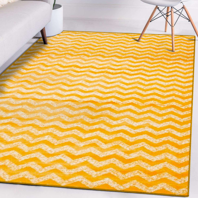 Tapis jaune à chevrons Friedegund, 5 pi x 7 pi