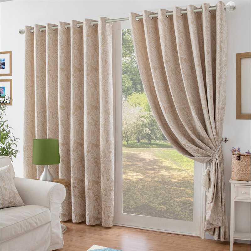 Zamora Chenille Jacquard Ring Top Curtains Pair, Cream, 117cm Width x 229cm Drop