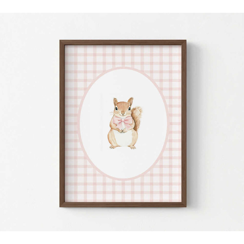 «Pink Bow Squirrel», reproduction d'art, aquarelle, encadrée ou non