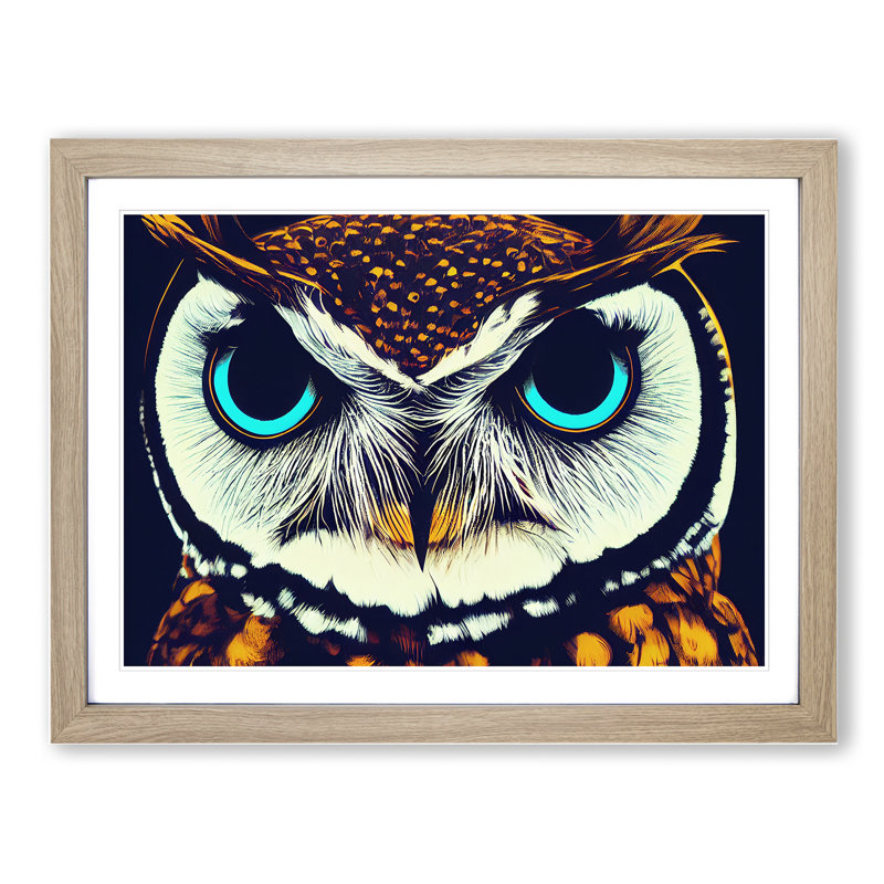 Cracking Owl - Single Picture Frame Print, 34cm H x 46cm W x 2cm D, Oak