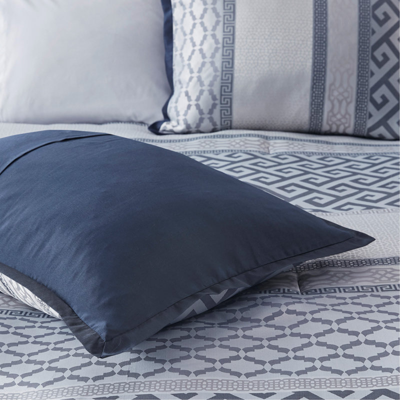 Ensemble d'édredon jacquard très grand bleu marine 7 pièces, Édredon de très grande taille et 6 pièces suppl