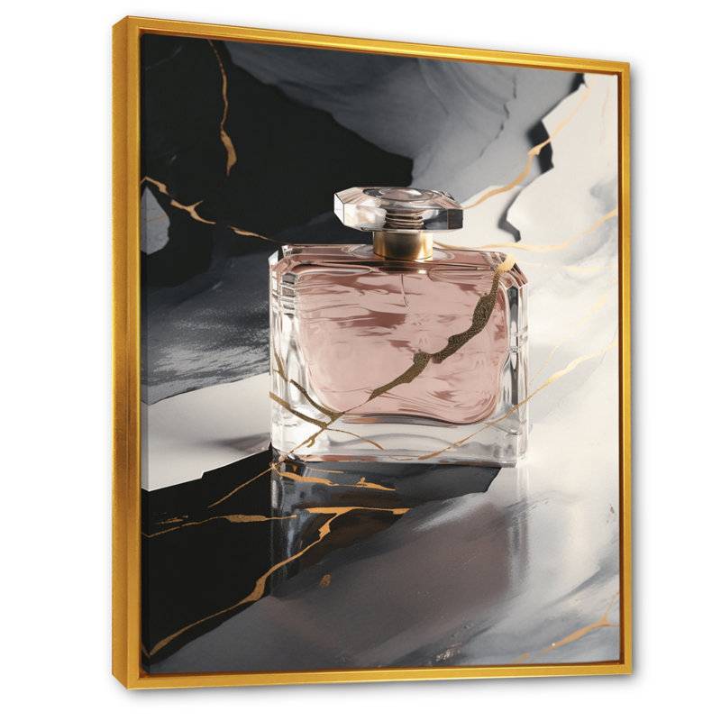 Gold Perfume Couture III - impression sur toile Fashion Perfume, H 44 po x l 34 po, Cadre flottant doré