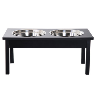 23" Wooden Heavy Duty Elevated Dog Feeding Station - Black , Supports Eating Habits, Hygienic Setup, Non-Slip Pet Bowls Black, Enhances Experience And Being, Removable Bowls, Modern Look