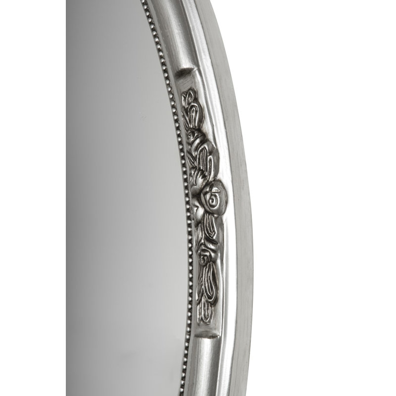 Oval Wood Framed Wall Mounted Accent Mirror, Silver, 77cm H x 57cm W x 5cm D