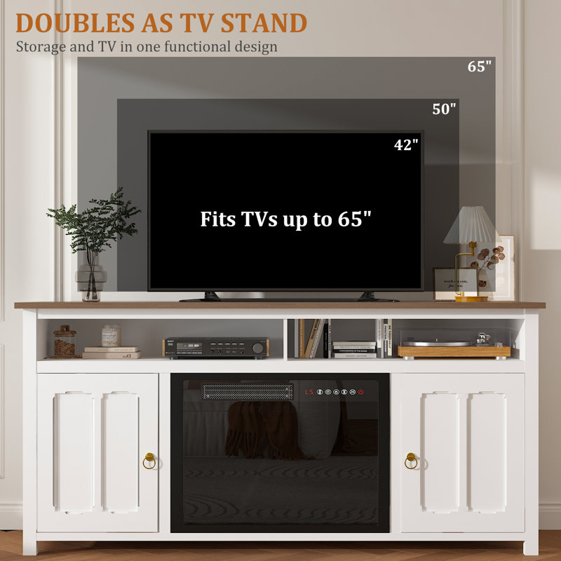 58" Fireplace Tv Stand With Electric Fireplace, Brown/White