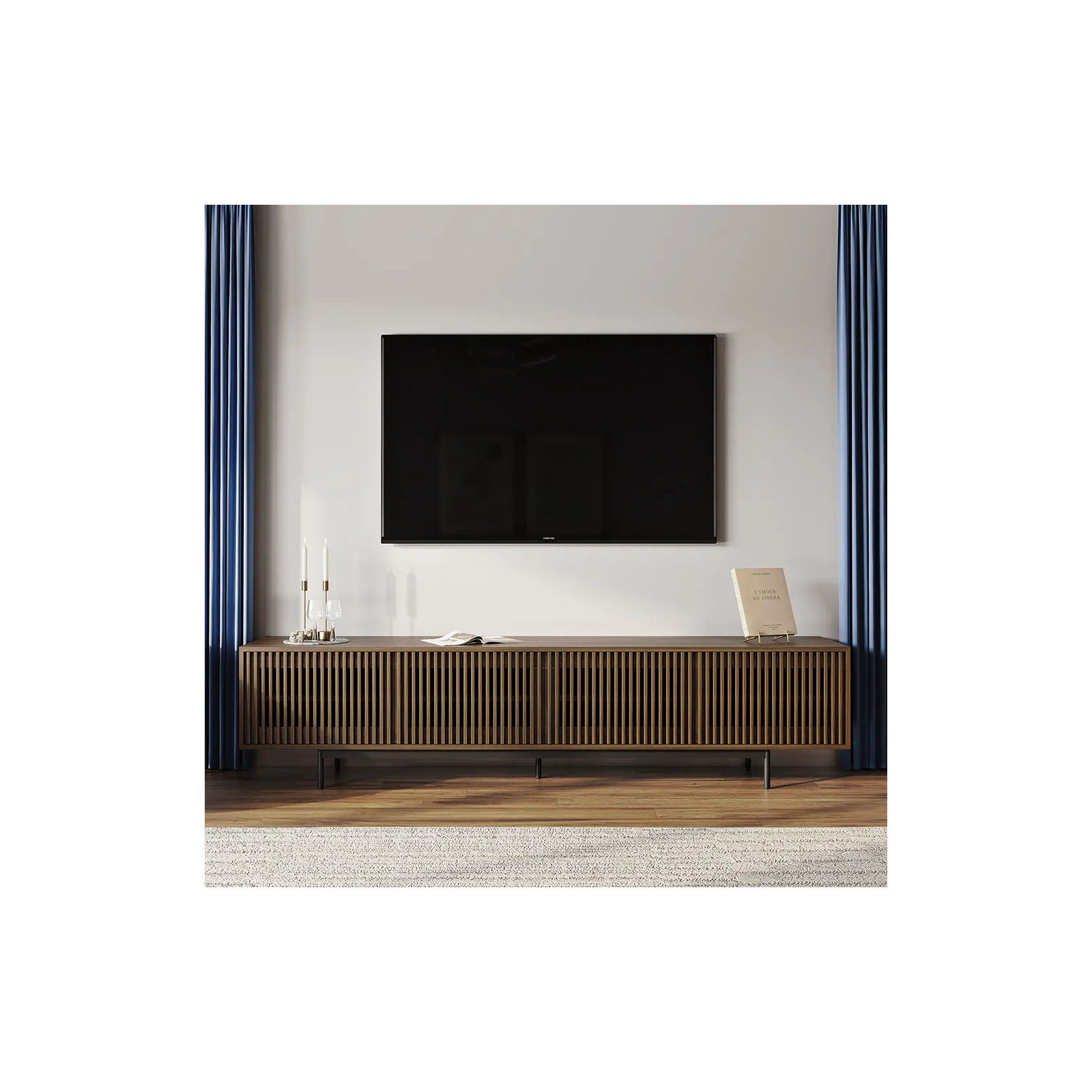 Daila Media Console, 21.26" H x 95" W x 18.89" D, Walnut
