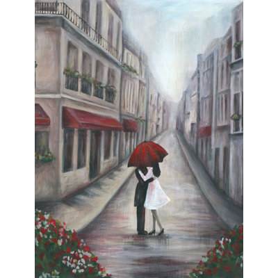 Paris Street Scene and Couple - reproduction d'art sur toile tendue