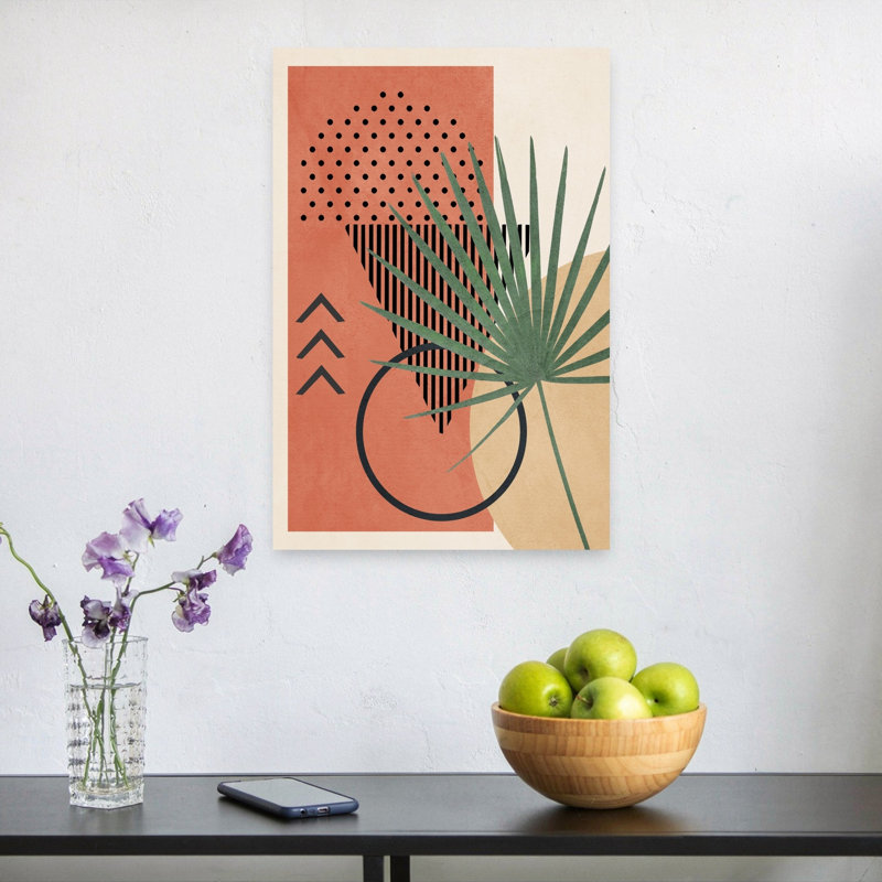 Abstrait feuille tropicale abstraite géométrique minimaliste, palmier, impression d'art mural tropical, 24" H x 16" W