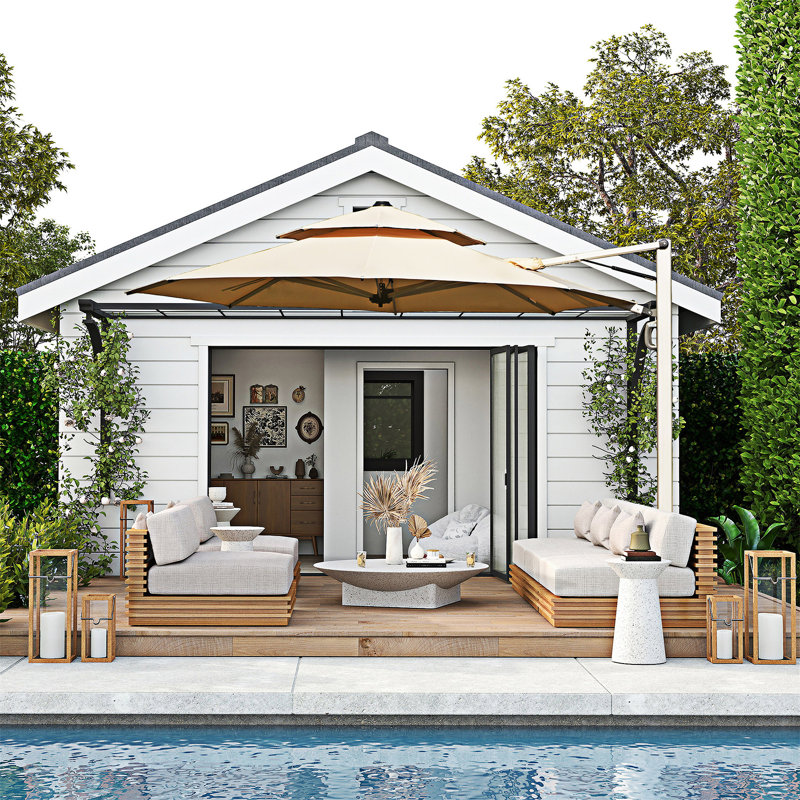 Parasol rond en porte-à-faux avec mât central, Beige