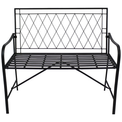 Israh 2-Person Argyle Diamond High Back Iron Outdoor Garden Bench