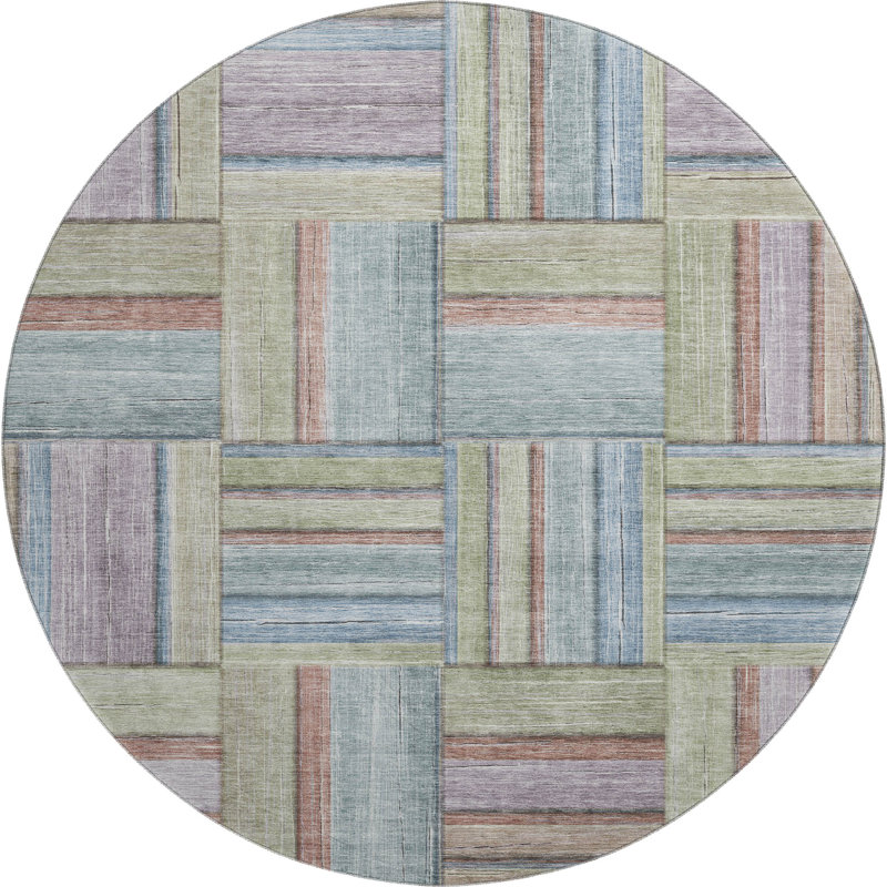 Premium Machine Washable Mayfield AMF2285 Geometric Rug, Aloe, 8' Round