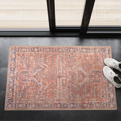Tapis contemporain à tissage plat Terra résistant aux taches et lavable à la machine