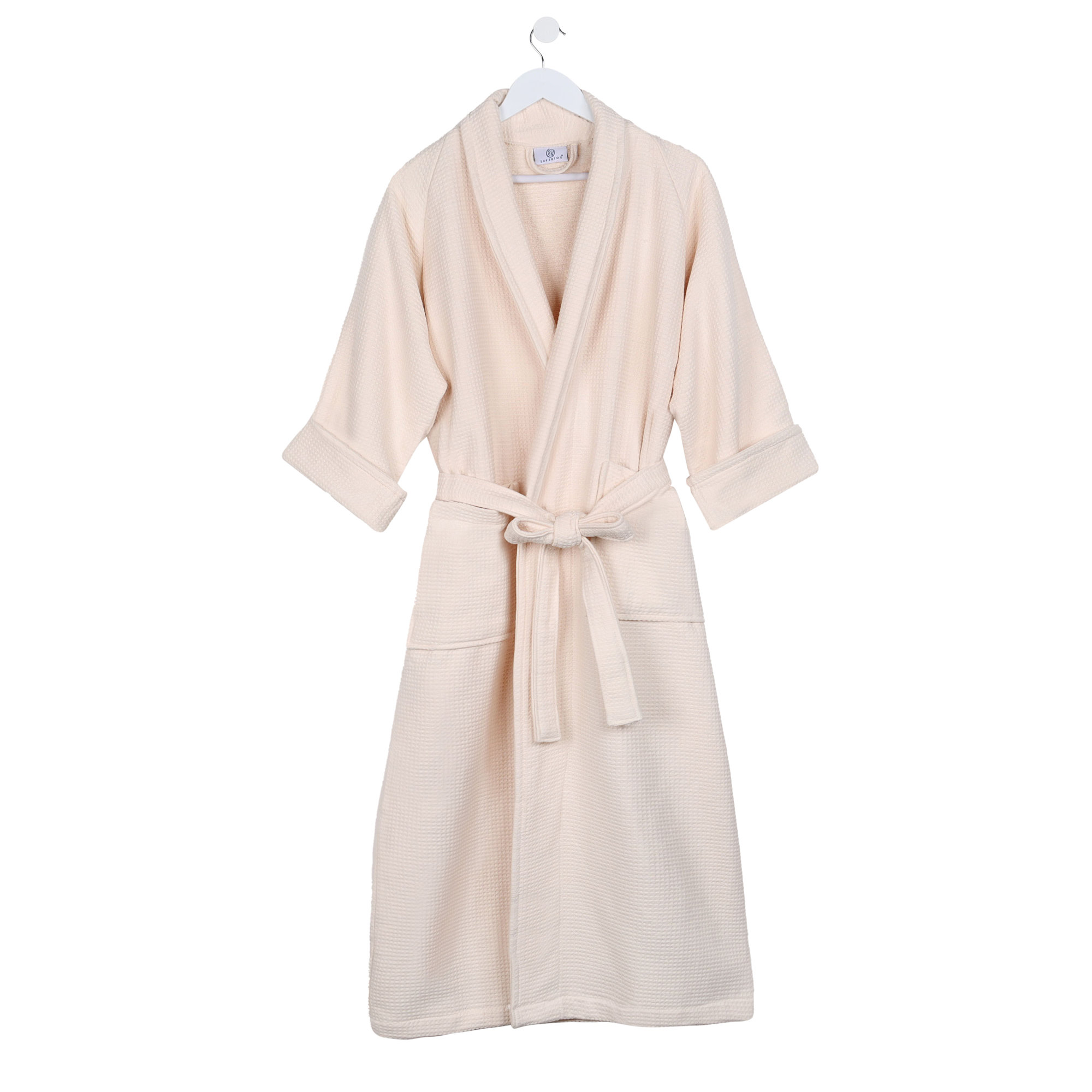 McPhail Waffle Weave Honeycomb Cotton Soft Plush Lightweight Unisex Adult Bath Robe, Cream, XL