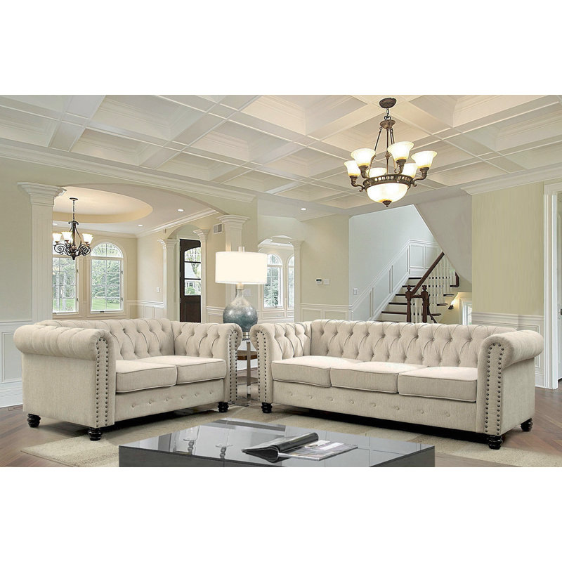 Bosworth Cheadle 2 - Piece Living Room Set, Beige 100% Linen