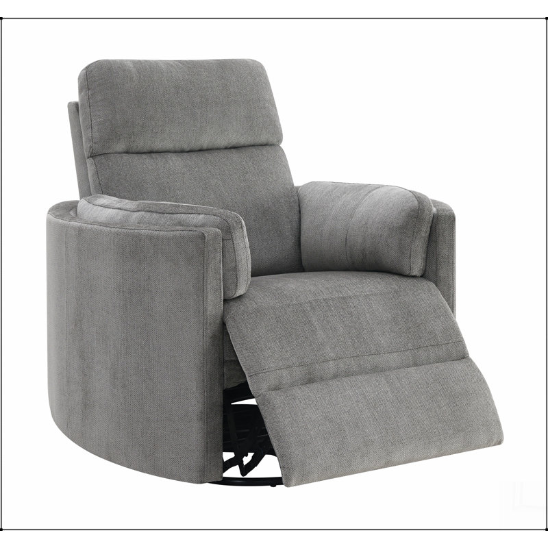 Sagen Charcoal Chenille  Glider Recliner with Swivel, Charcoal Gray Chenille