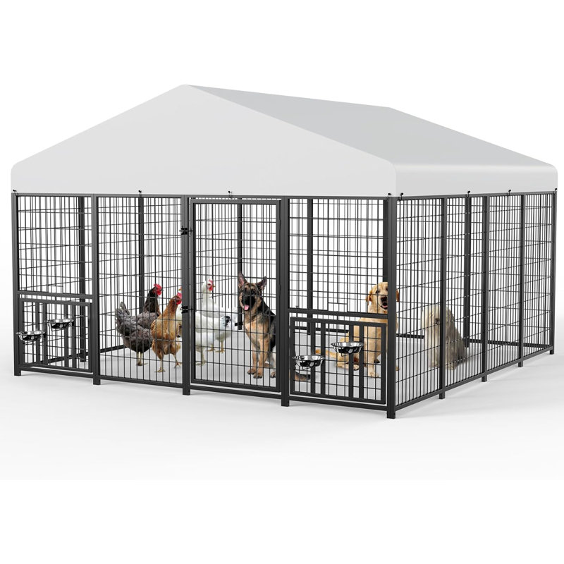 Enclos extérieur pour chien de 3 m x 3 m x 2 m avec auvent imperméable, H 78,4 po x l 117 po x P 118,4 po