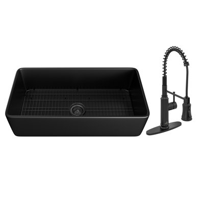 36"L x 18'' W Single Bowl Fireclay Farmhouse Kitchen Sink with 3 Modes and Touchless Kitchen Faucet