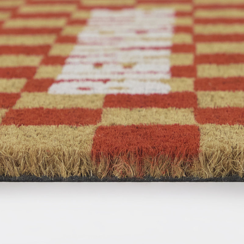 Bienvenue Red Checkered Doormat
