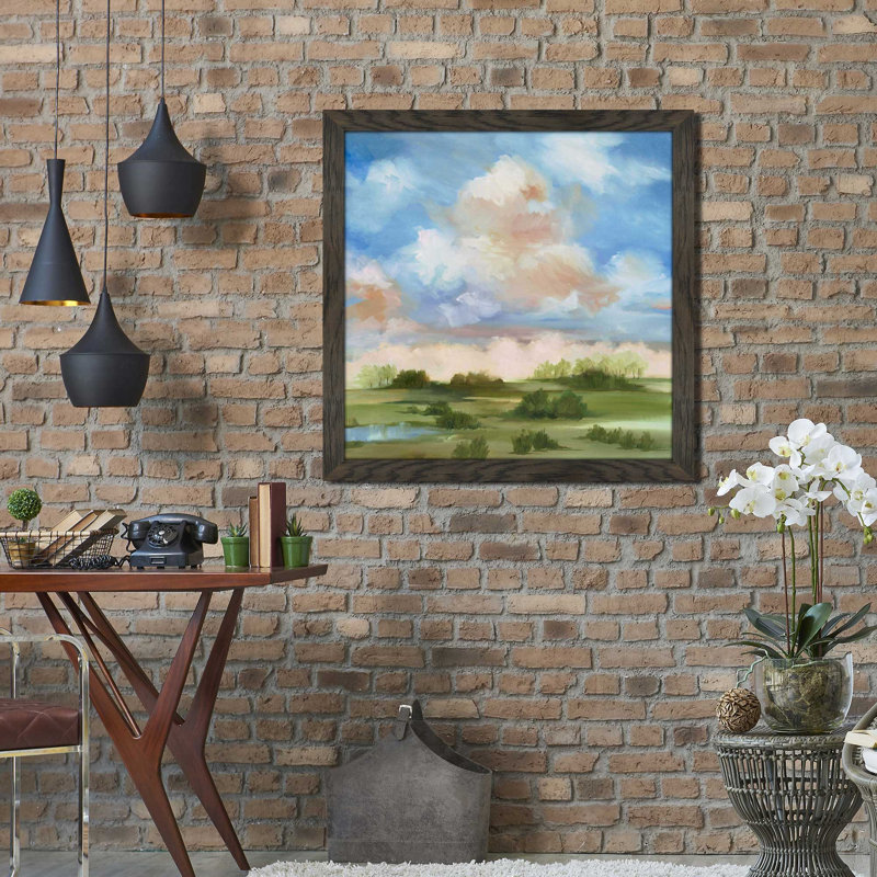 «Rolling Hills II» par Liz Jardine - peinture à cadre flottant, H 37,5 po x l 37,5 po x P 1 po, Cadre chocolat patiné