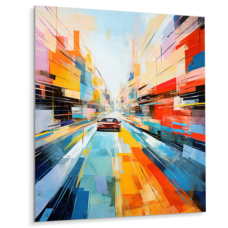 Coloré cubisme 24H Le Man Race Track IV - Art mural en métal, H 32 po x l 24 po x P 1 po