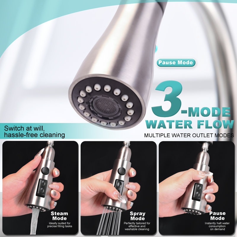 Dual-Sensor Touchless Kitchen Faucet with Pull-Down Activation, Infrared Sensor and 3-Function Sprayer, Brushed Nickel