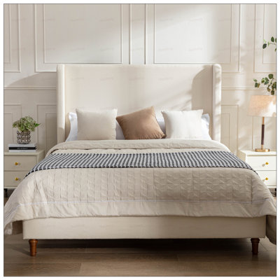 Upholstered Bed, 54 Inch High Headboard, Elegant Simplicity, No Box Spring Needed, Easy Assembly, California King