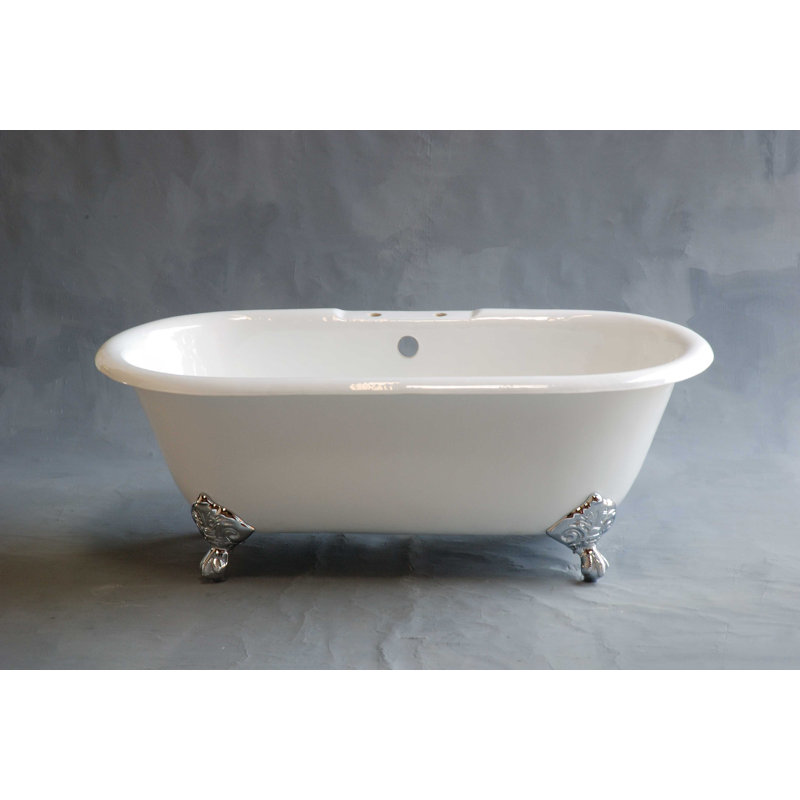 The Mendocino 5' Cast Iron Double Ended Clawfoot Soaking Tub and 7-Inch Faucet Holes Strom Living, Chrome, No Holes